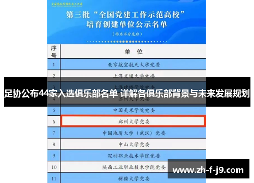 足协公布44家入选俱乐部名单 详解各俱乐部背景与未来发展规划
